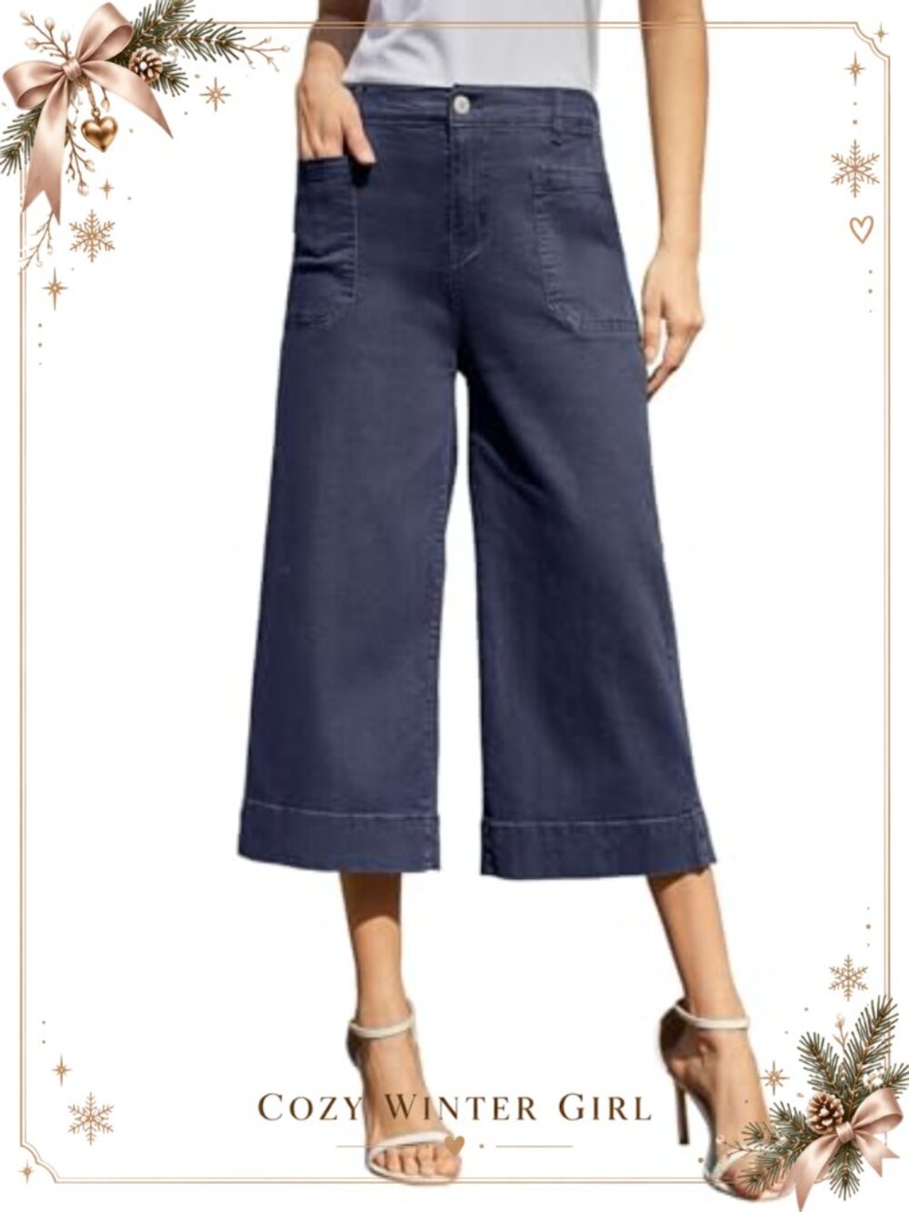 Wide Leg Stretchy Cropped Capri Jeans High Waist Summer Casual Pants